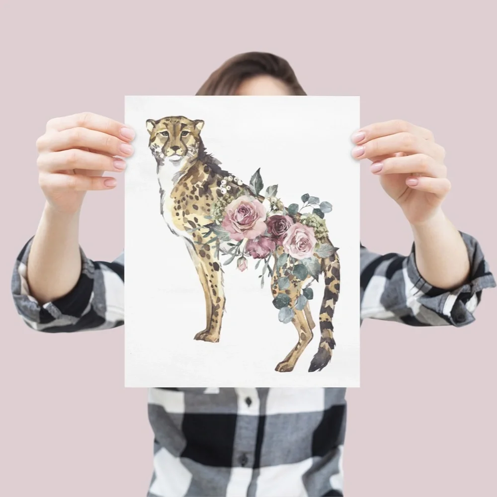 Watercolor Cheetah Illustration Wall Art Poster Print UNFRAMED - Picture 7 of 17